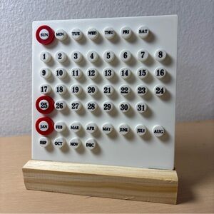 Cream Perpetual Calendar with Wooden Stand